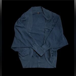 Free People One Thermal Burnout Washed Blue Wrap Cardigan Sweater w Thumb Holes